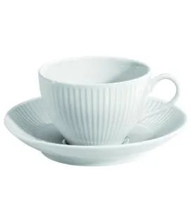Tasse et sous-tasse déjeuner blanc porcelaine culinaire 29 cl Plisse Pillivuyt