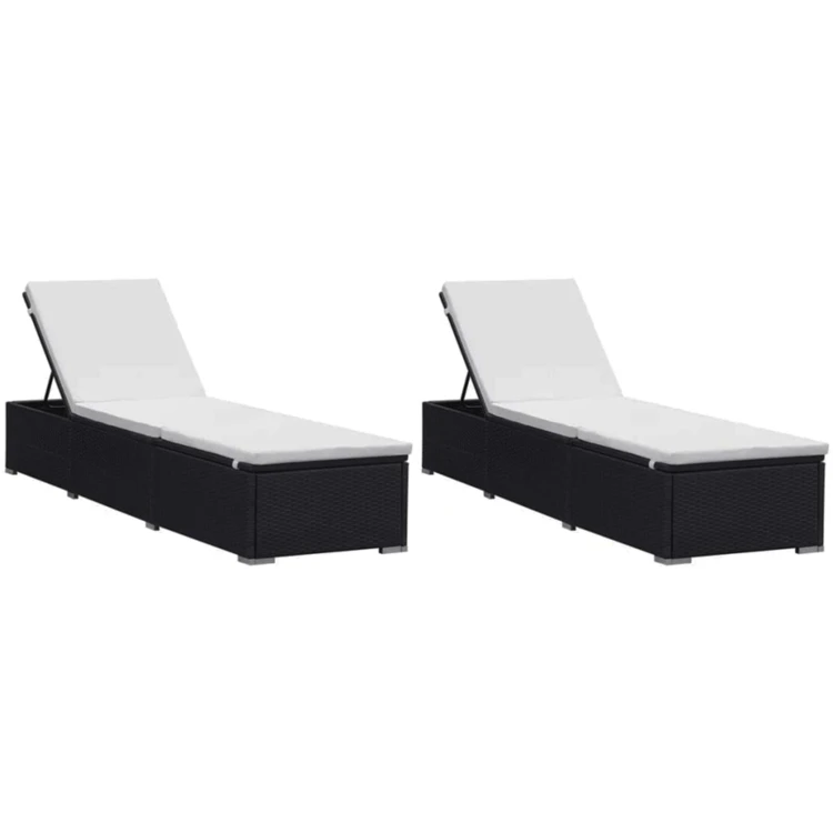 2 chaises longues en résine tressée avec coussins