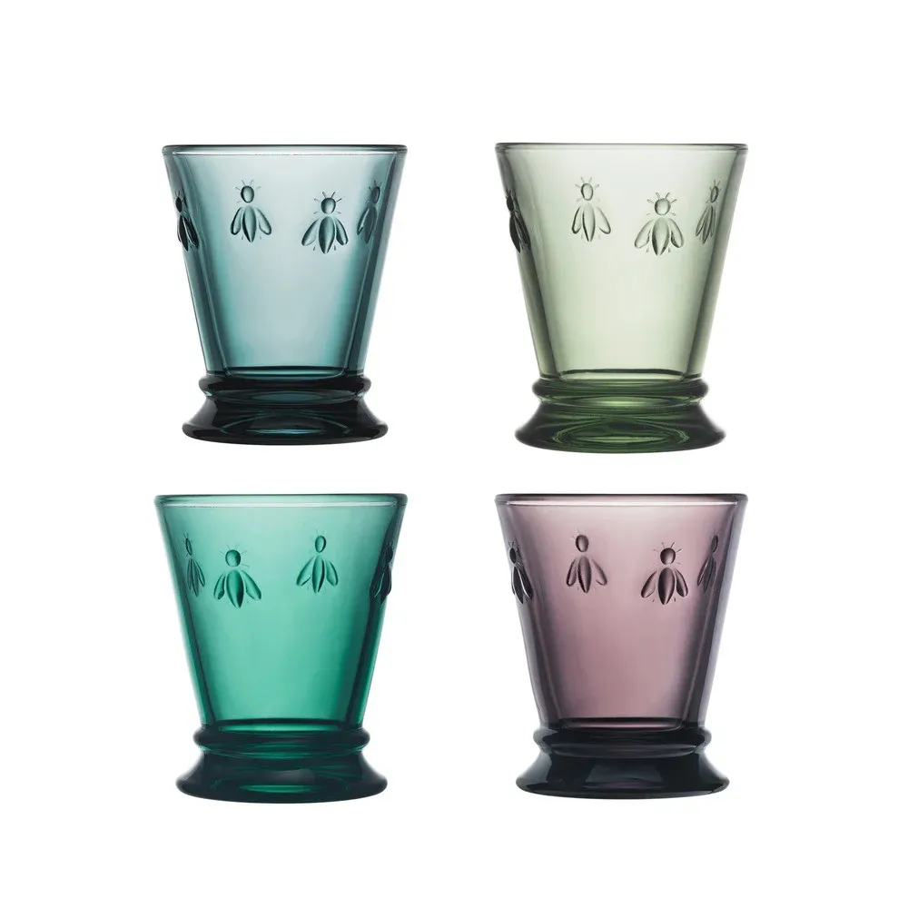 4 verres à eau Abeille La Rochère set de 4 coloris assortis