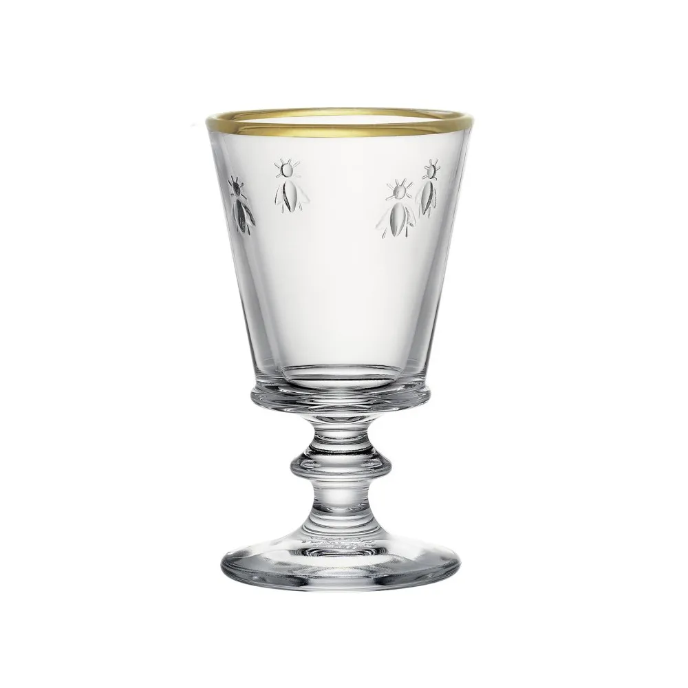 4 verres à pied à vin Abeille bord or La Rochère