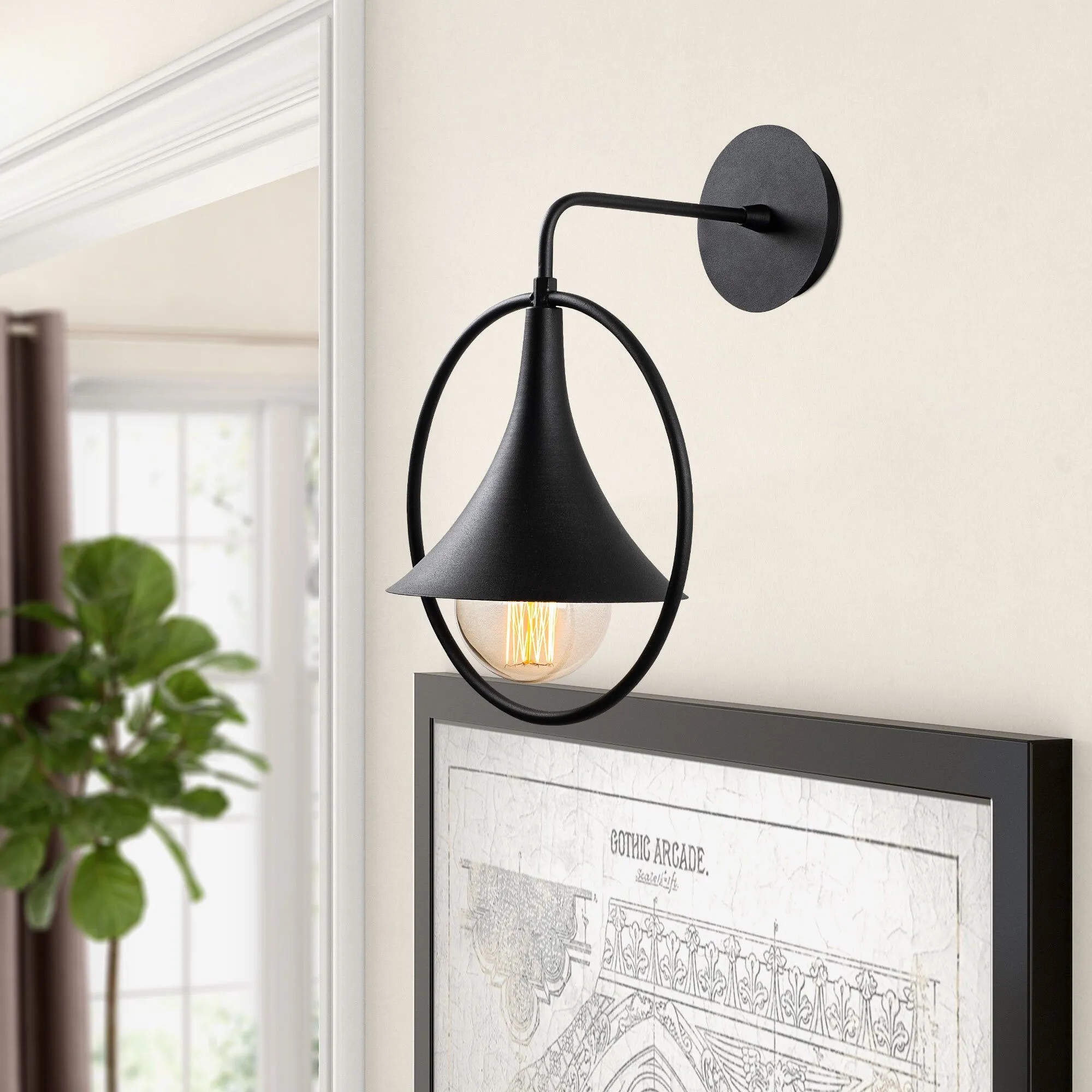 Lampe murale Sheen | 25x29 cm | 38 cm Hauteur | E27 | IP20 | Noir