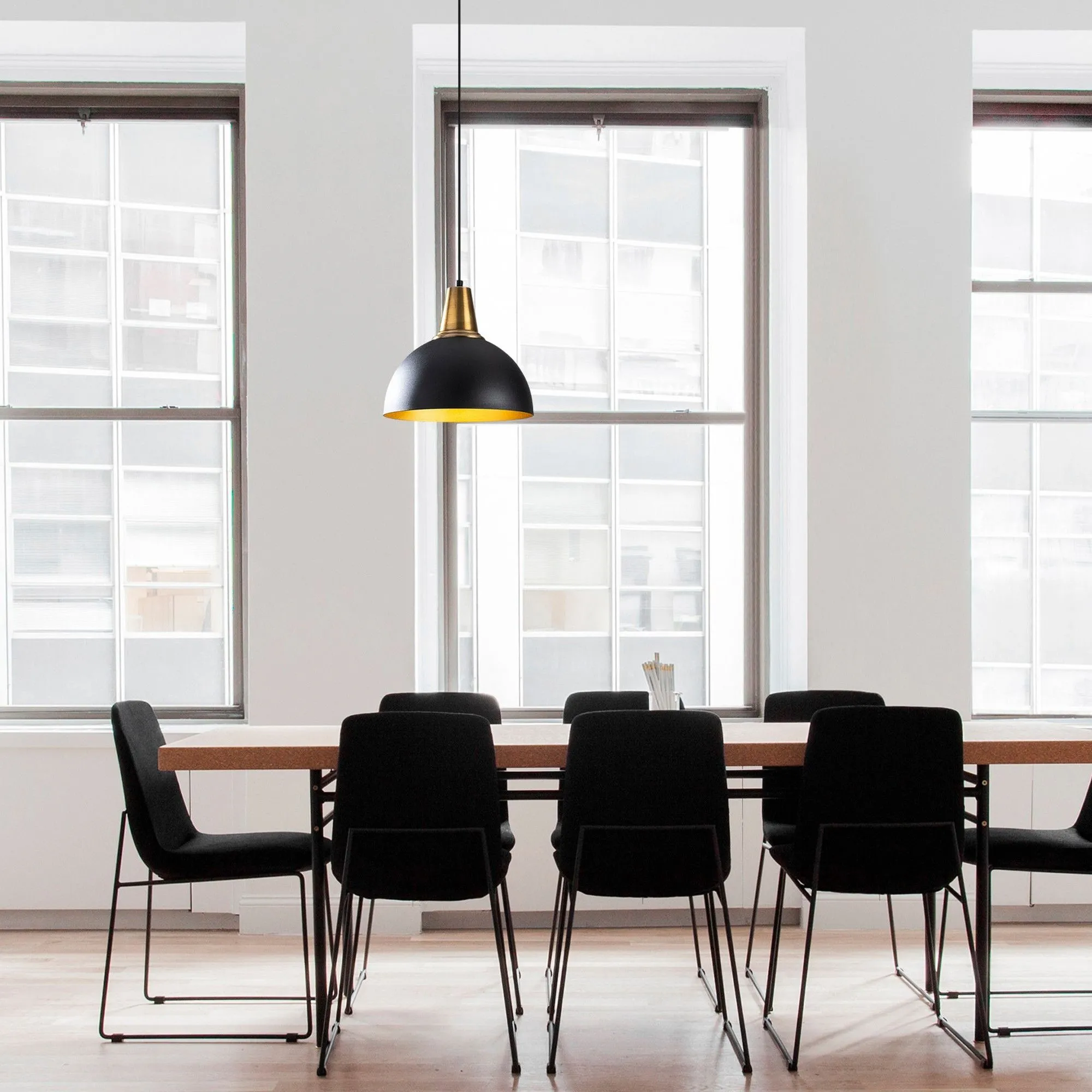 Lustre Sheen | Corps en métal | Noir | 30x30 cm | 124 cm Hauteur