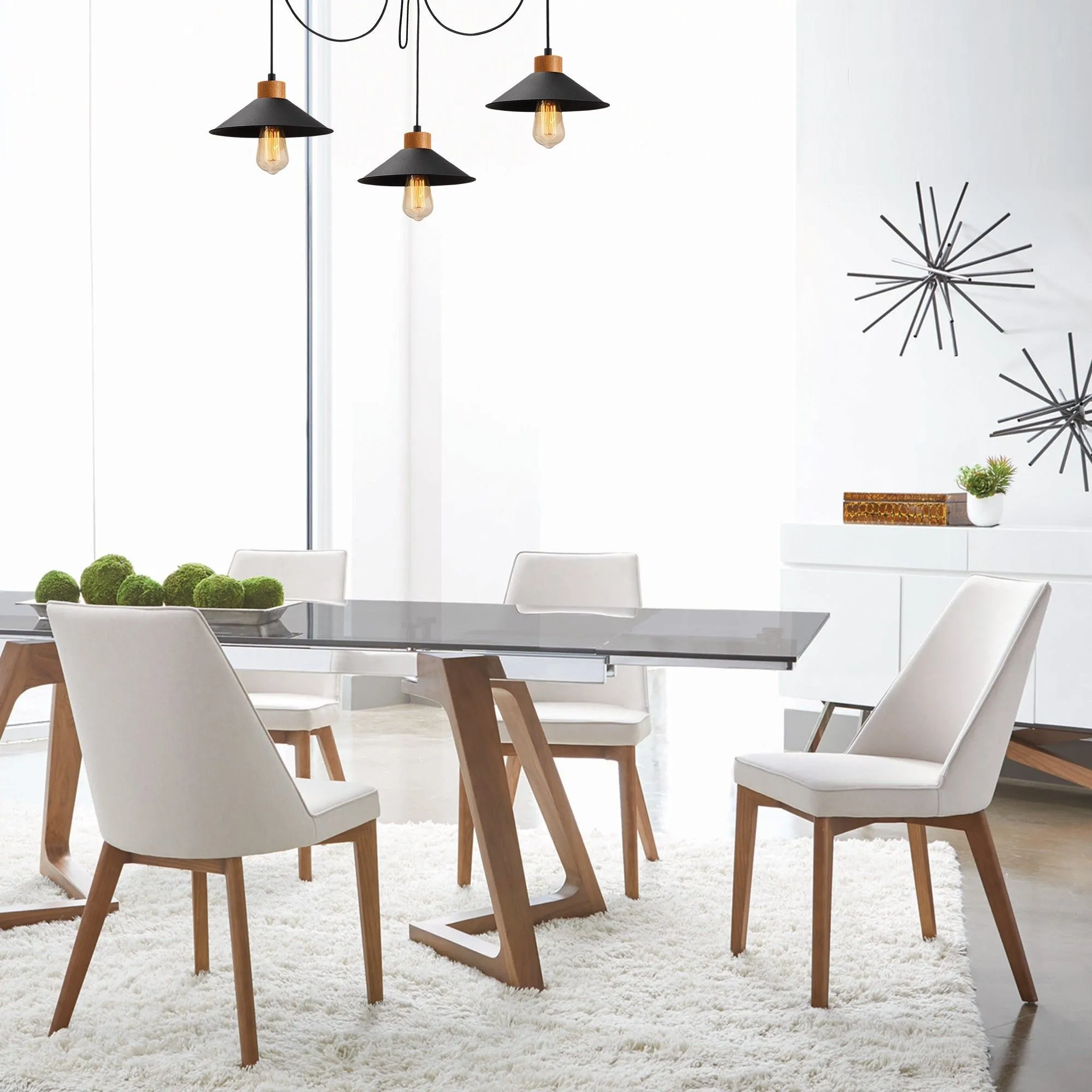 Lustre Noor | Corps en métal Base en bois | Diamètre 114 cm | Hauteur réglable