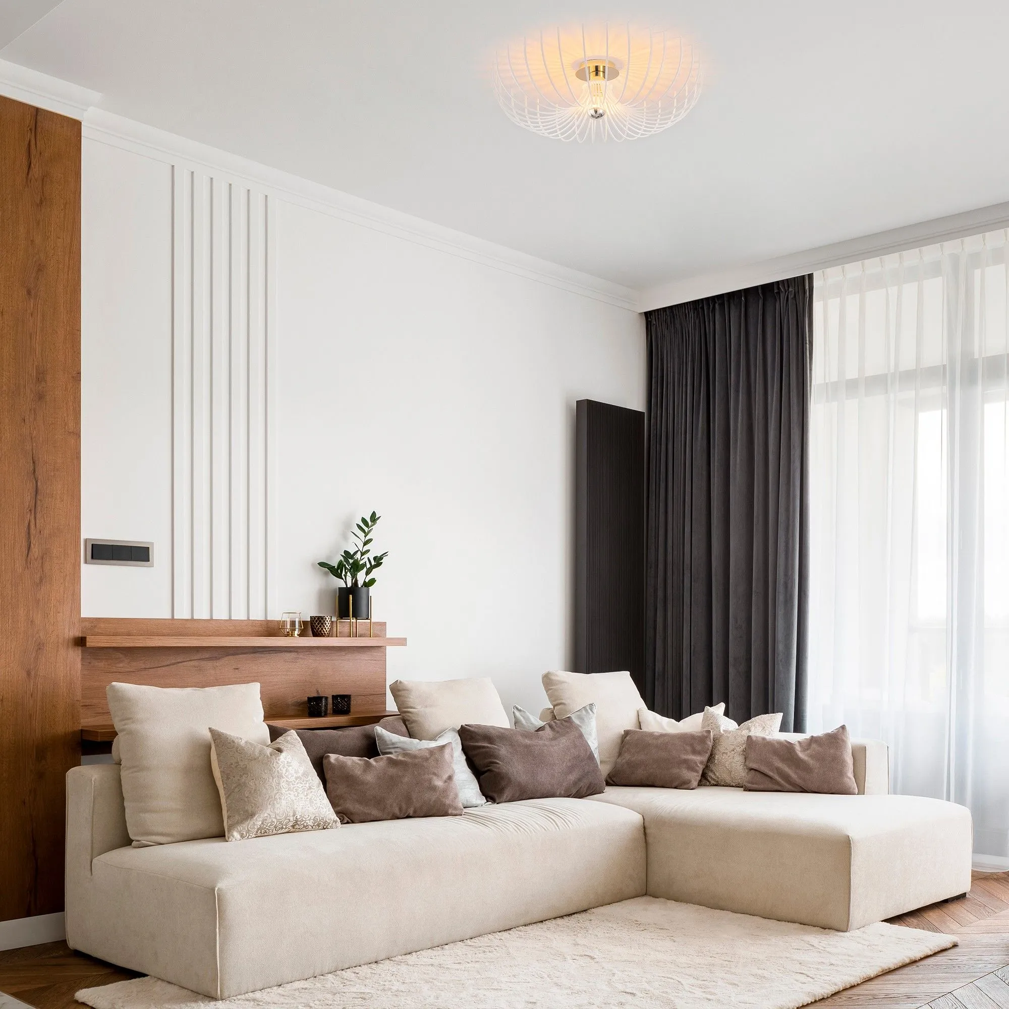 Lustre Noor | 56cm de diamètre | Métal | Blanc