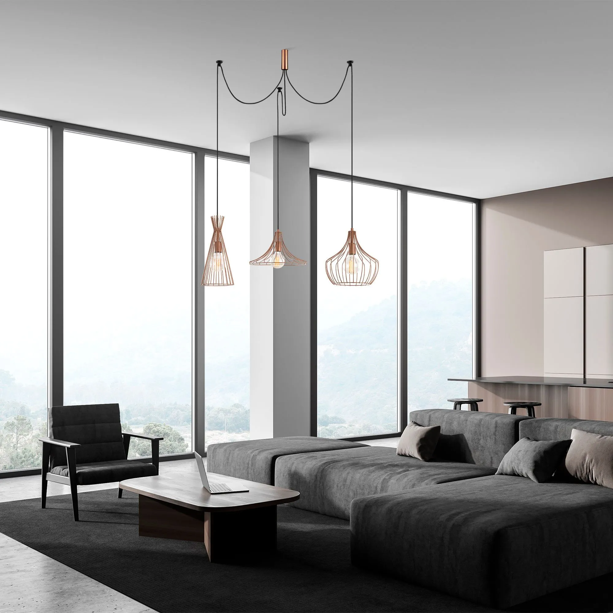 Lustre Noor | Cuivre | 114 cm de diamètre | Hauteur réglable