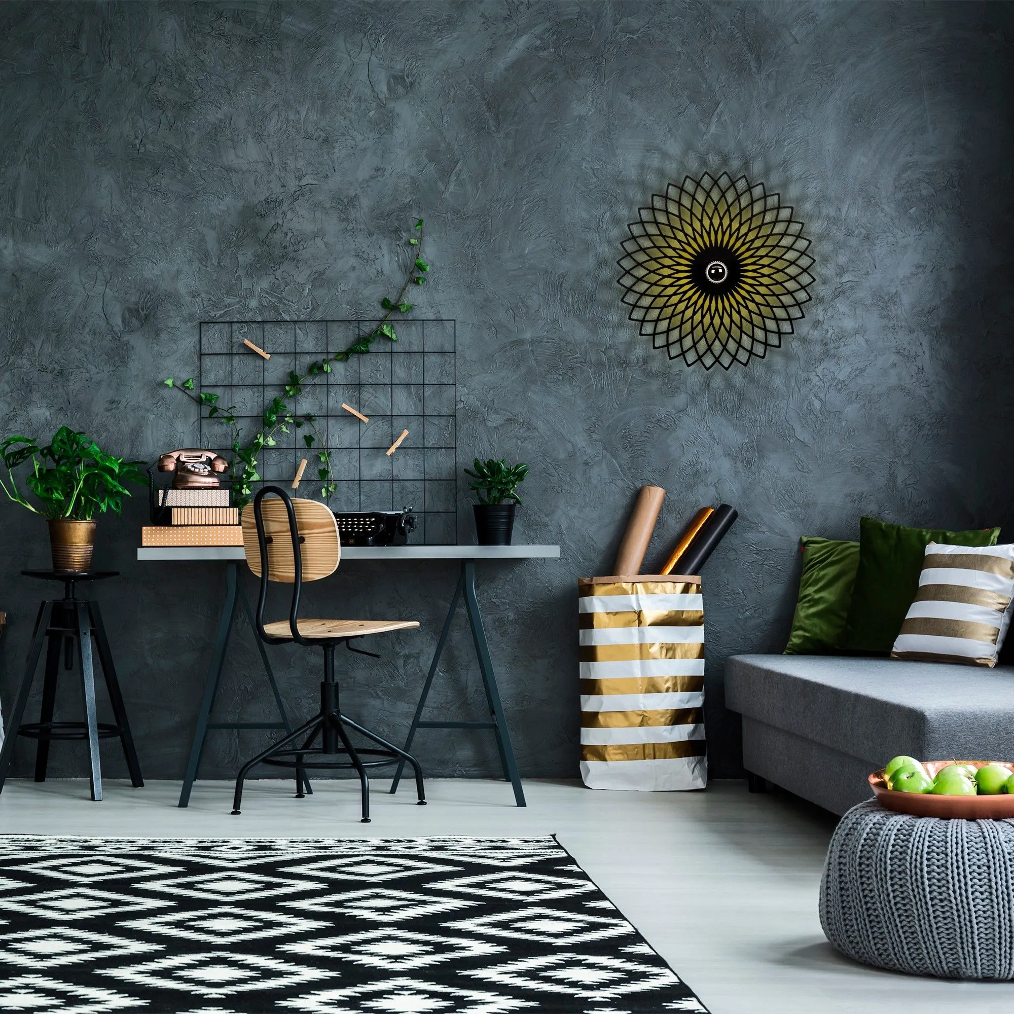 Lampe murale Nitid | 50x12x50cm | E27 Max 40W | Noir