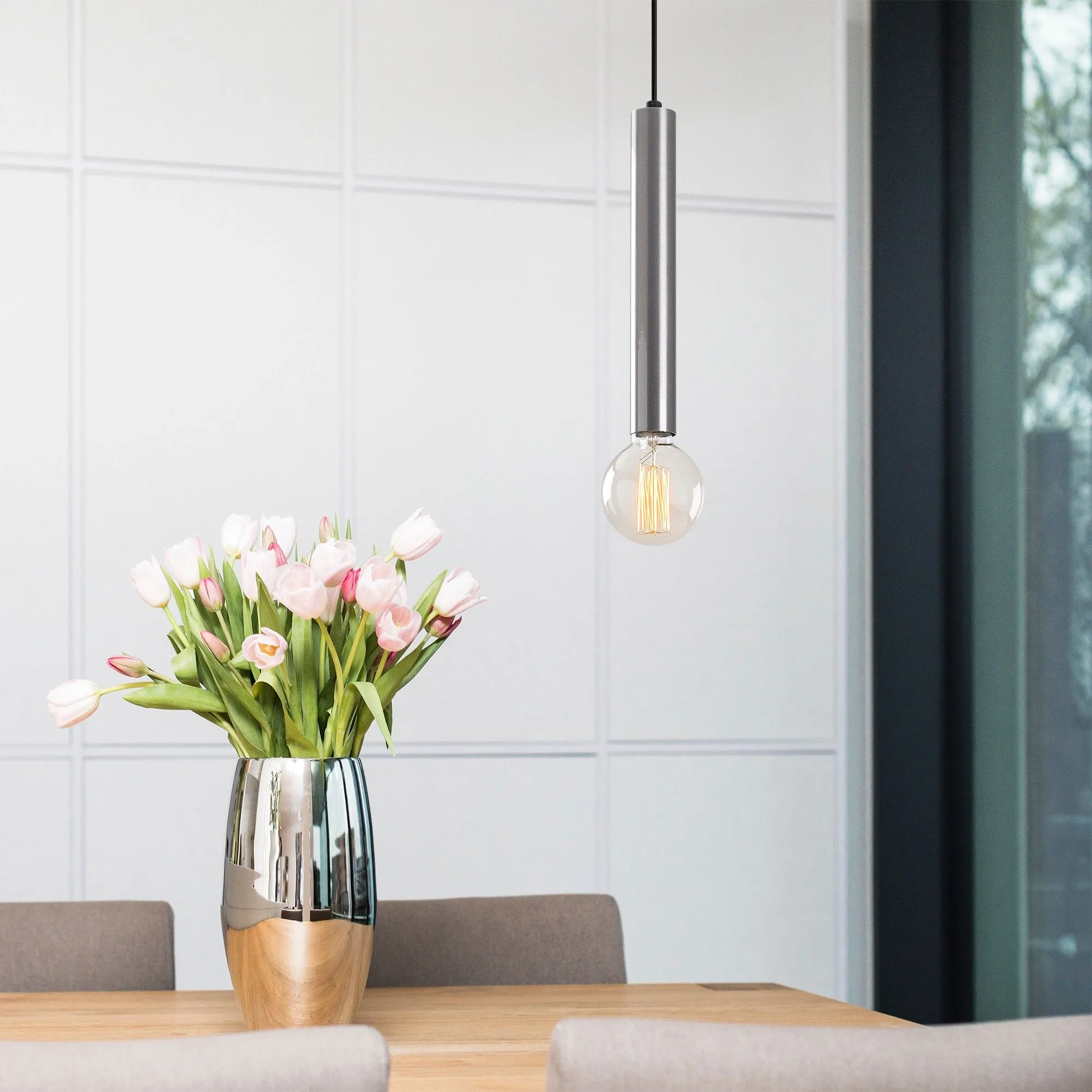 Lustre Tatum - corps en métal - hauteur réglable - argenté