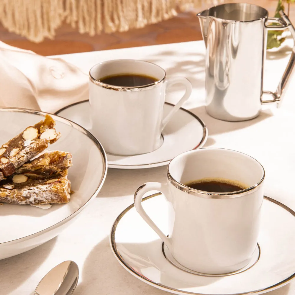 6 tasses et soucoupes Galon platine or Degrenne - 2 coloris