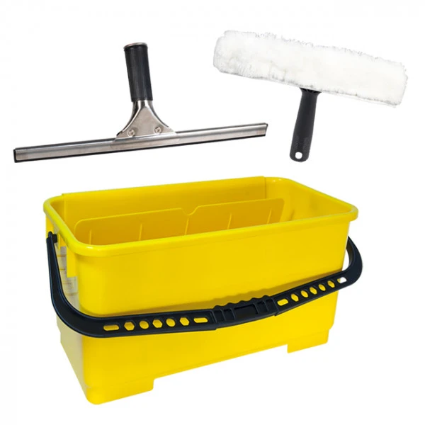 Kit vitrier complet : seau + raclette + mouilleur vitres