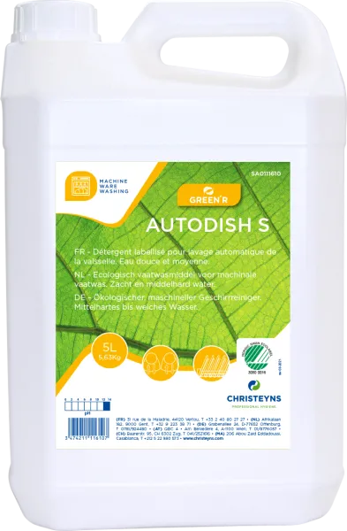 Autodish S Détergent écologique pour lave-vaisselle. Eau douce et moyennement douce. Bidon 5L