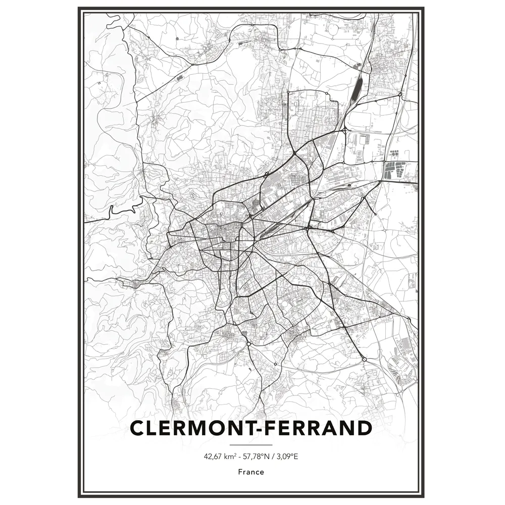4MURS Image encadrée MAP CLERMONT FERRAND 50 x 70 cm - 4MURS
