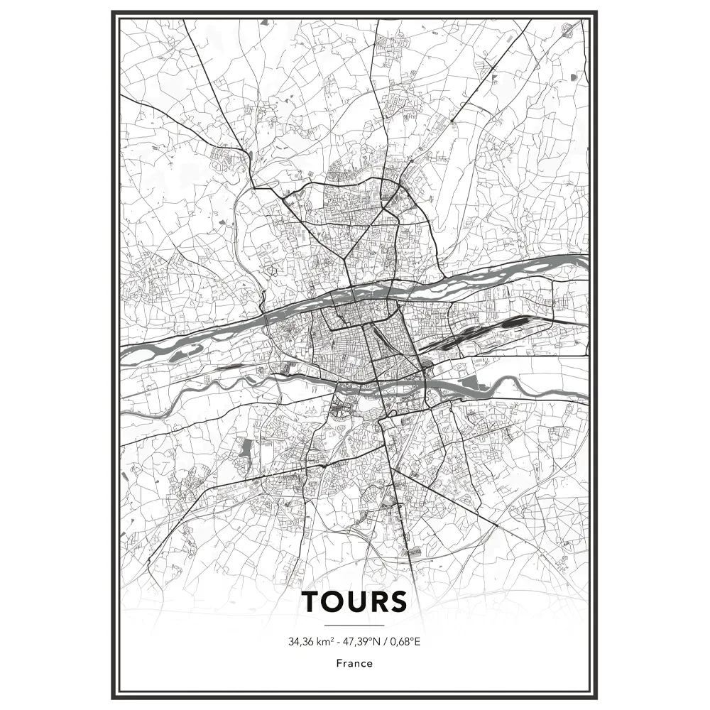 4MURS Image encadrée MAP TOURS 50 x 70 cm - 4MURS