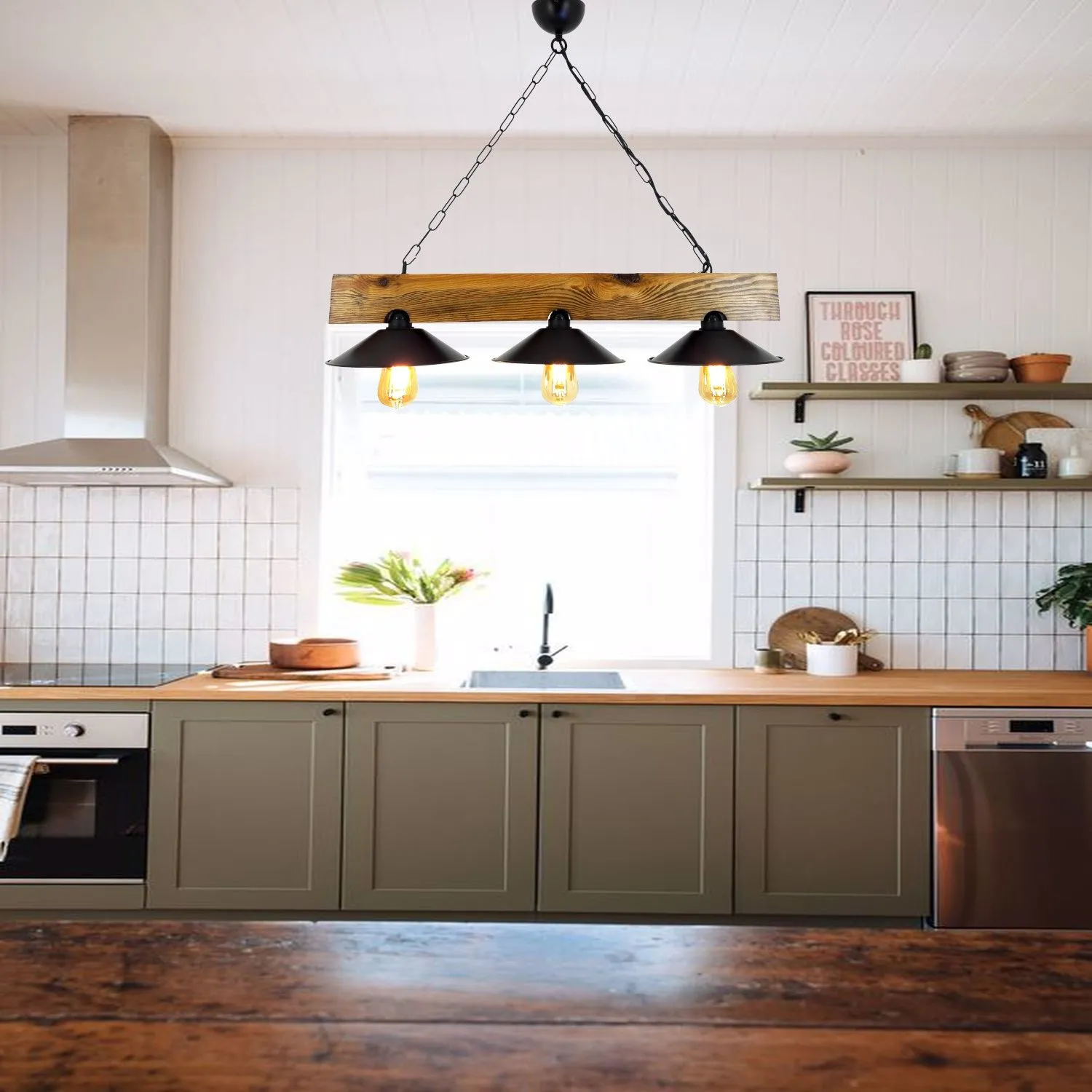 Lustre Lustro fait main | 100% Pin massif | 80 x 22 x 65 cm | Noyer noir