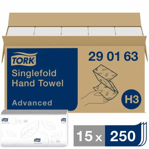 Tork Essuie-mains pliés en V doux blancs H3, Advanced, 15 x 250 feuilles