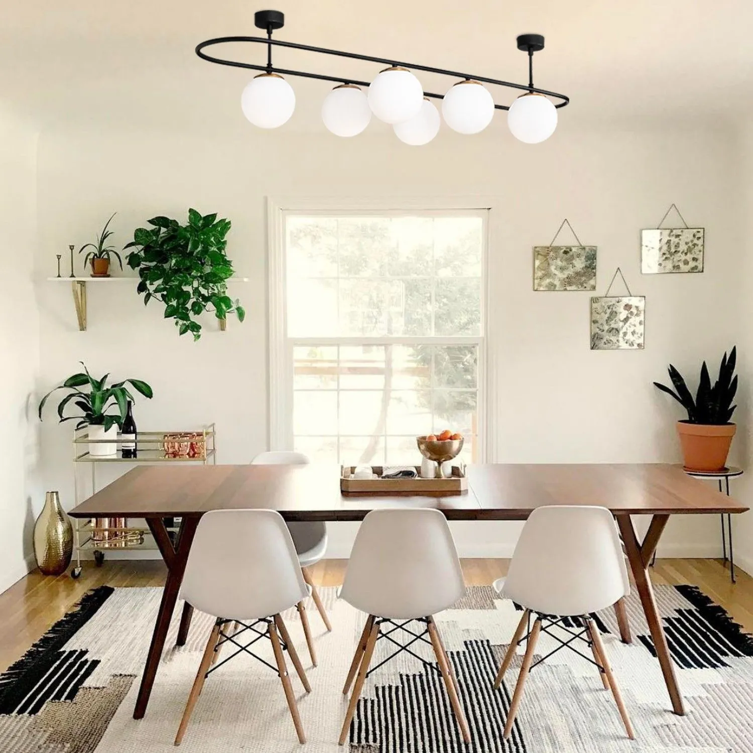 Opviq Lustre | Corps en métal Capuchon en verre | 124x40cm | IP20 | Noir Blanc