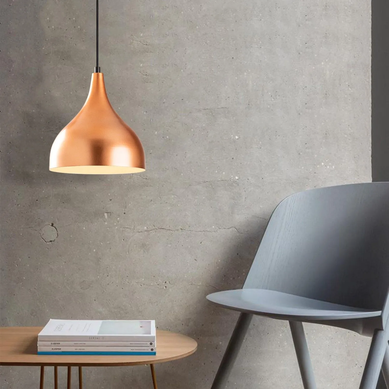 Opviq Lustre | Corps en métal | Hauteur ajustable | 26cm Diametre | 126cm Hauteur | Cuivre Blanc Noir