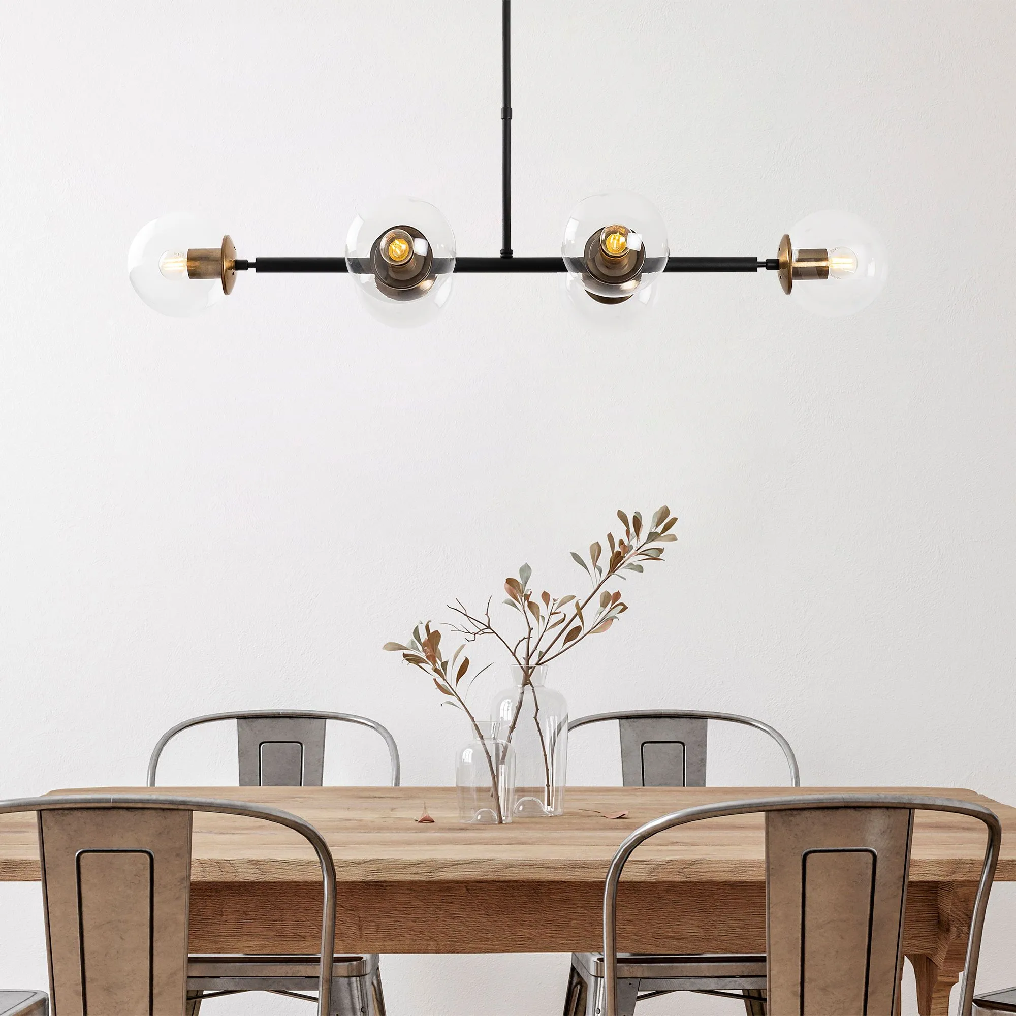 Lustre Fulgor - Corps en métal - Chapeau en verre - Hauteur réglable - Noir antique