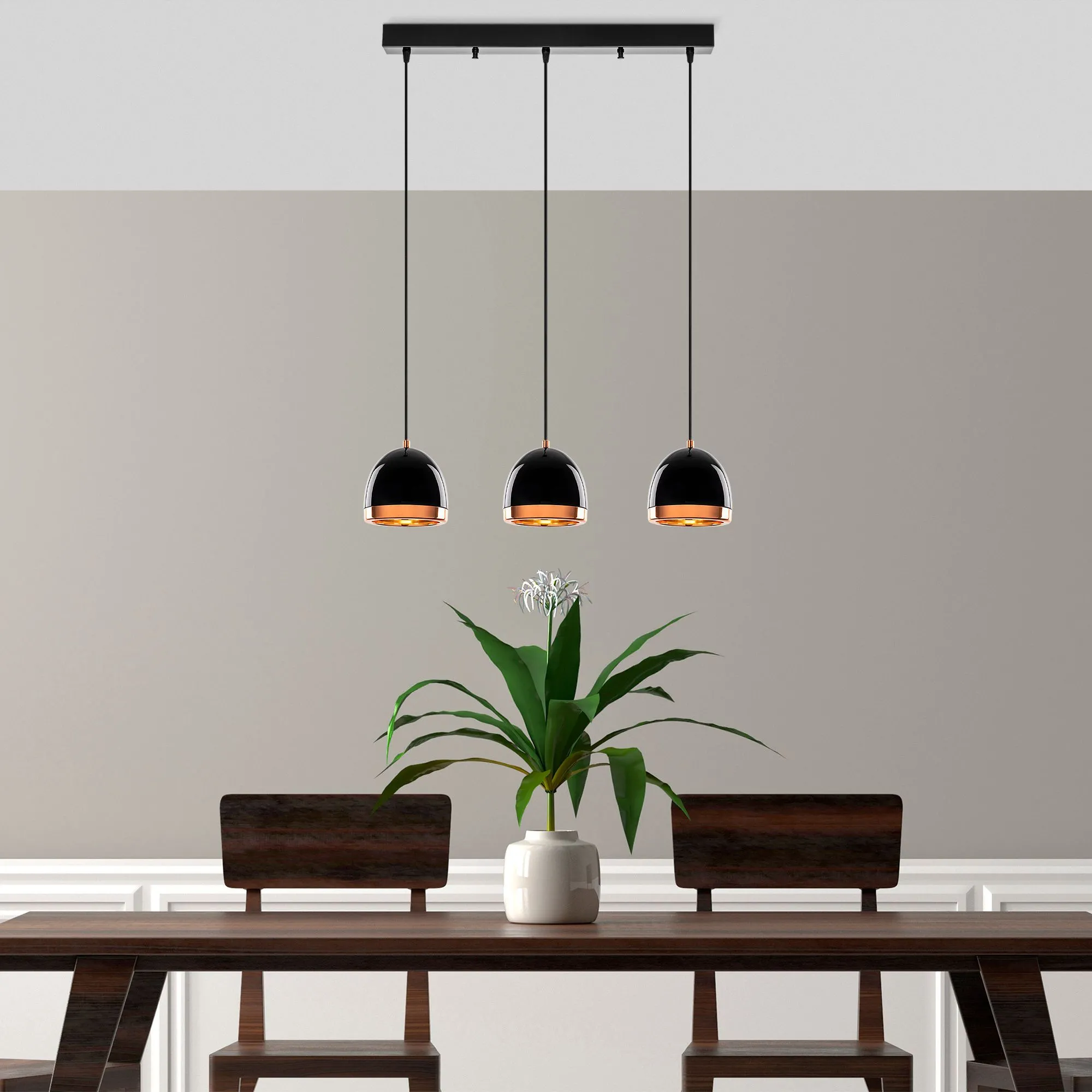 Fulgor Chandelier | Corps en métal | Hauteur réglable | Couleur : Noir Or