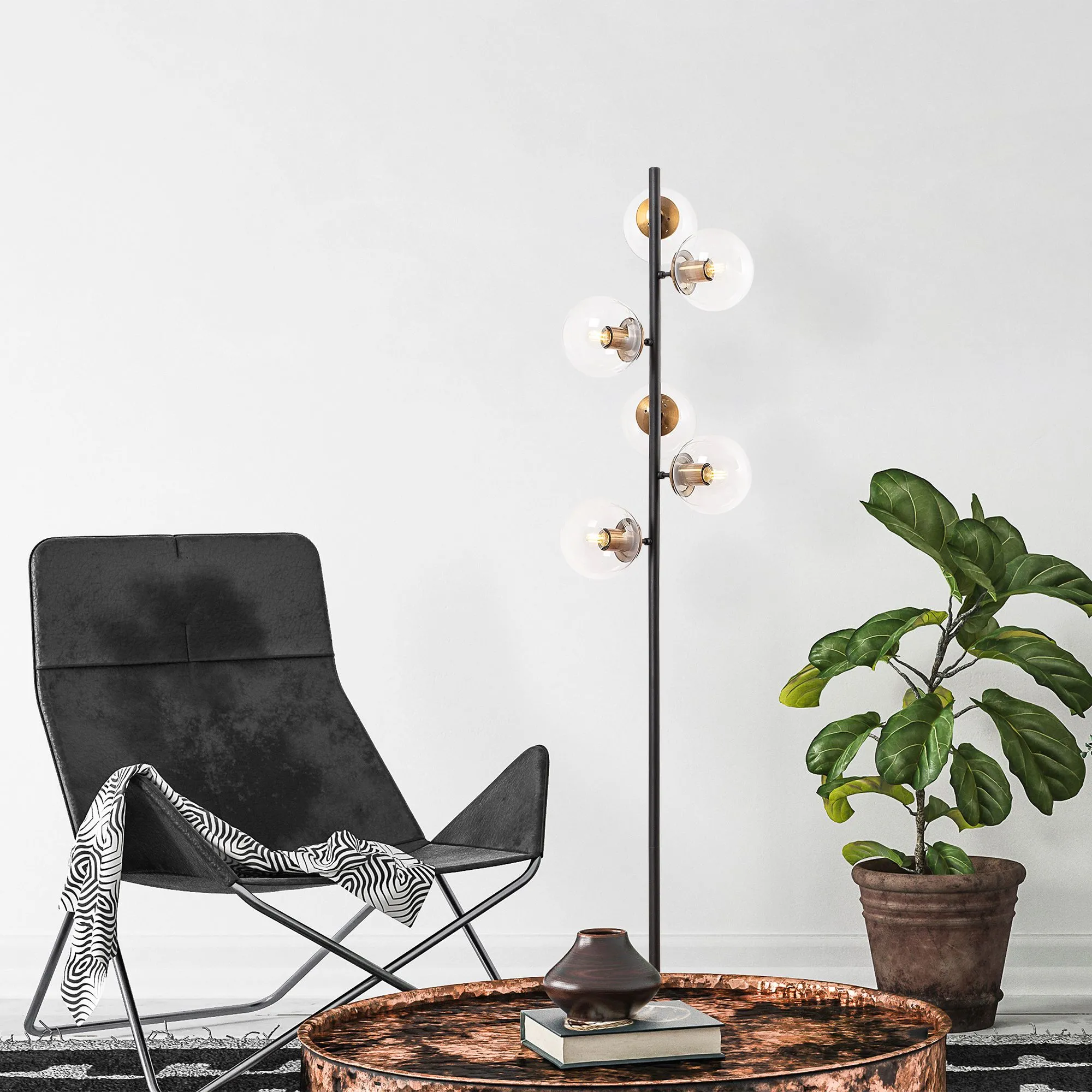 Fazli Lampadaire | CORPS EN MÉTAL | Noir, Antique