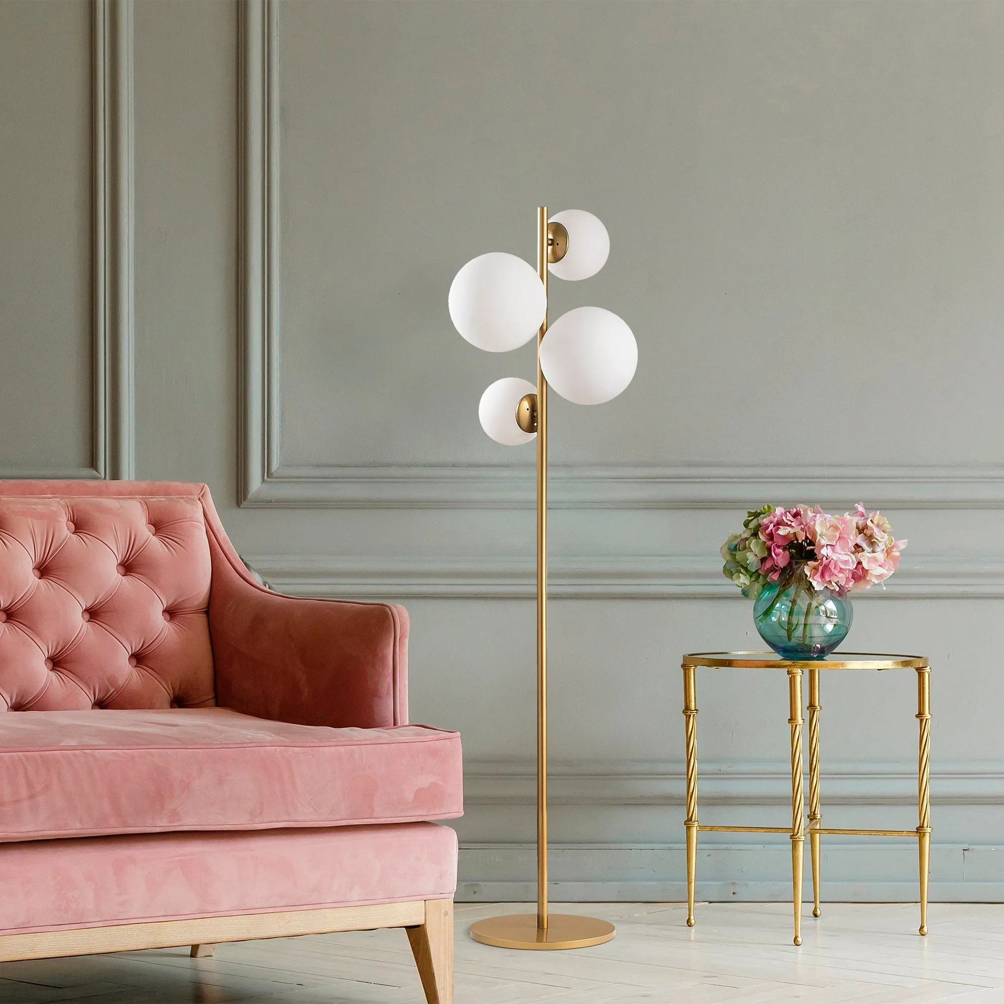 Fulgor Lampadaire | Corps en métal | Bouchon en verre | 33x33x162 cm