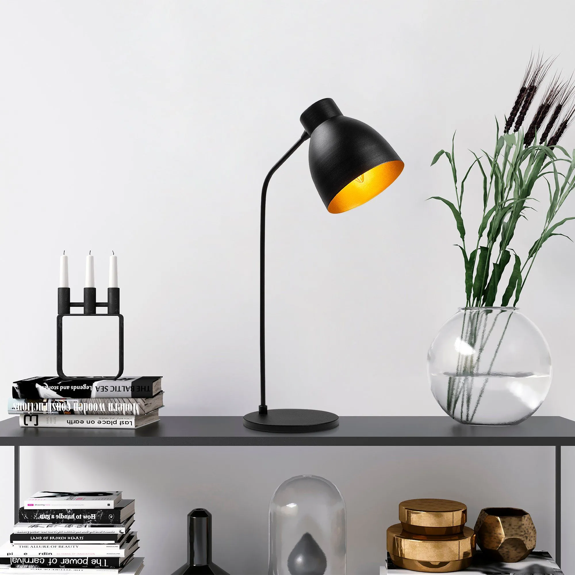 Murek Lampe de table | CORPS EN MÉTAL | Noir, Or