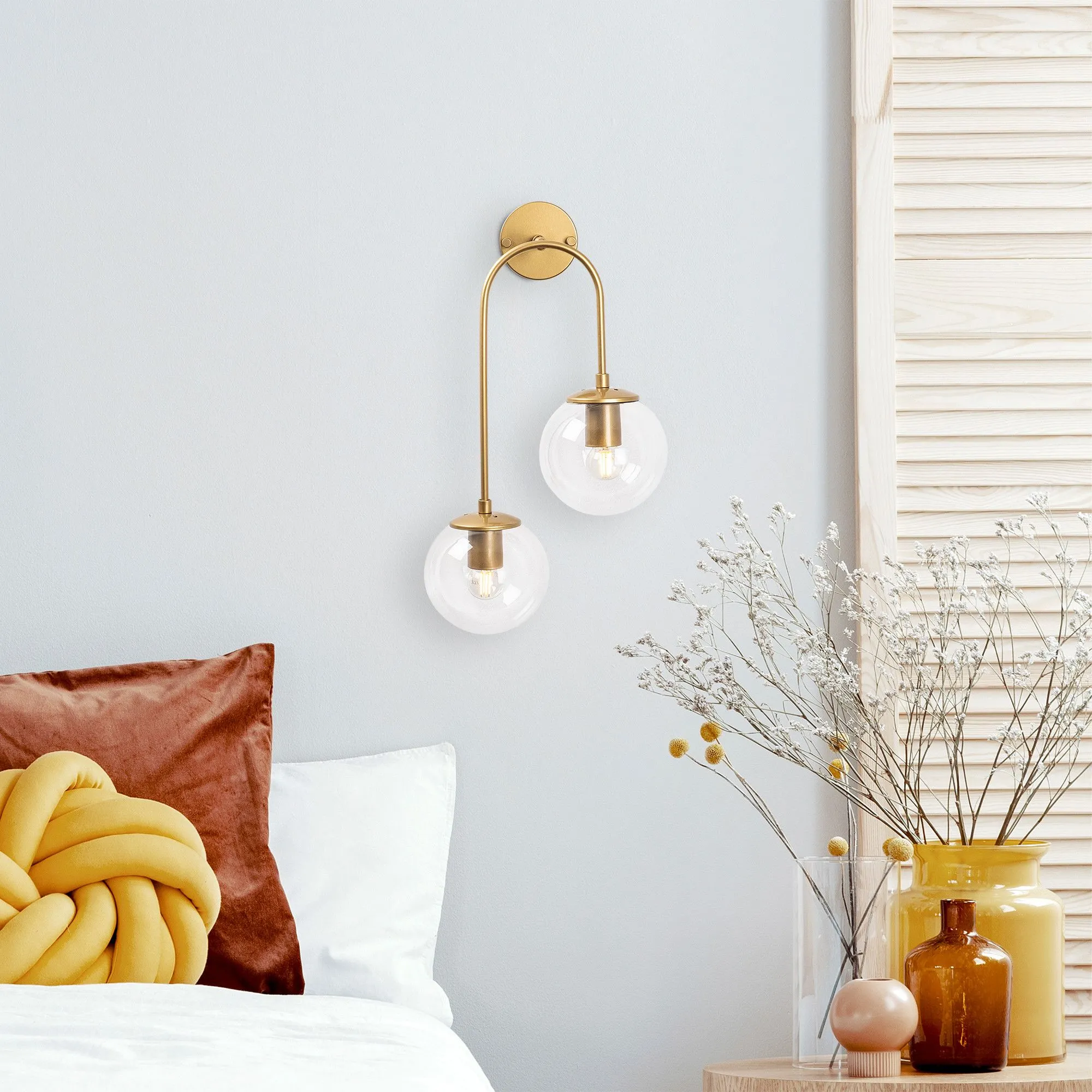 Fulgor Wall Lamp | Metal Body | Glass Cap | Shiny Gold