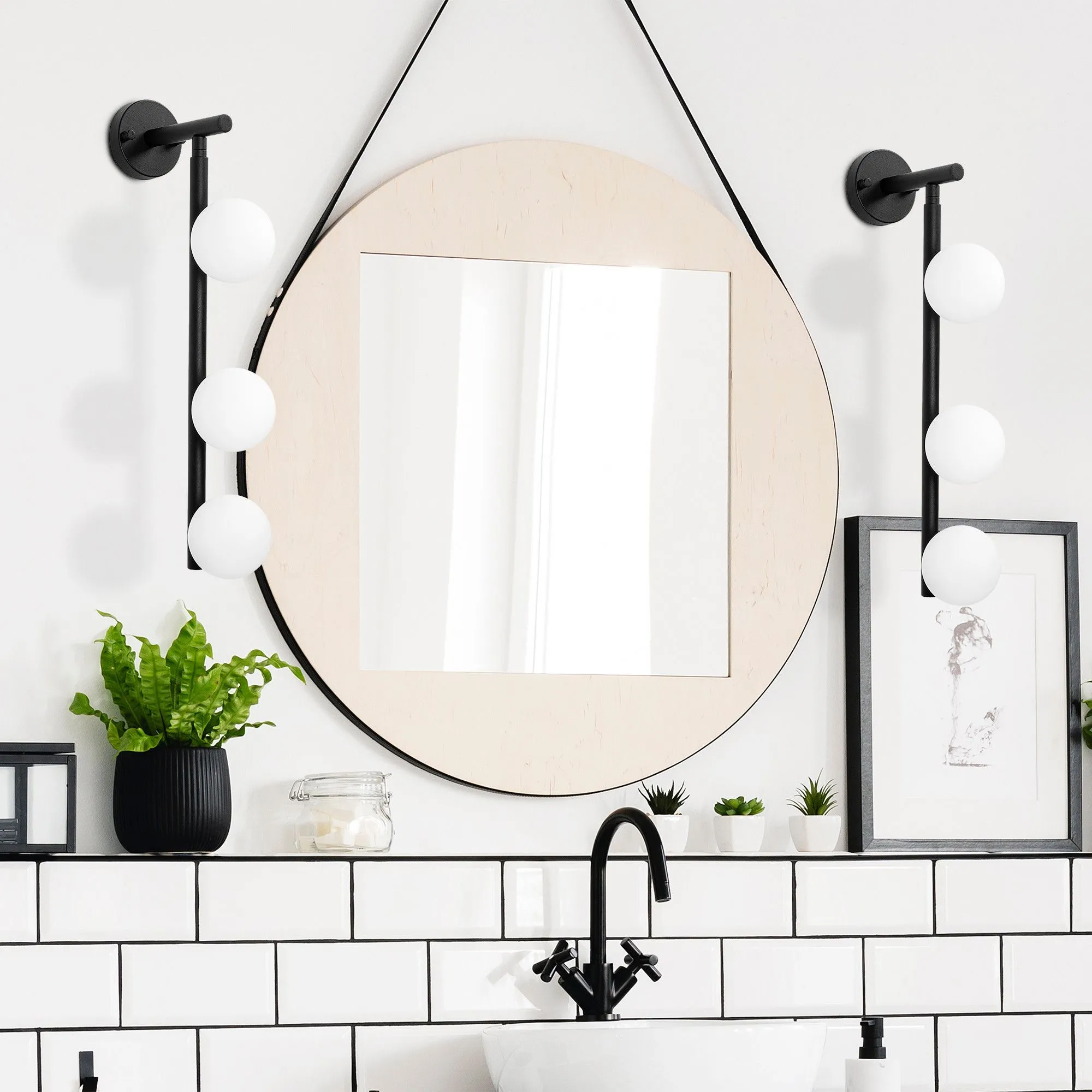 Fulgor Lampe murale | Corps en métal | Capuchon en verre | 10x24cm | Noir Blanc