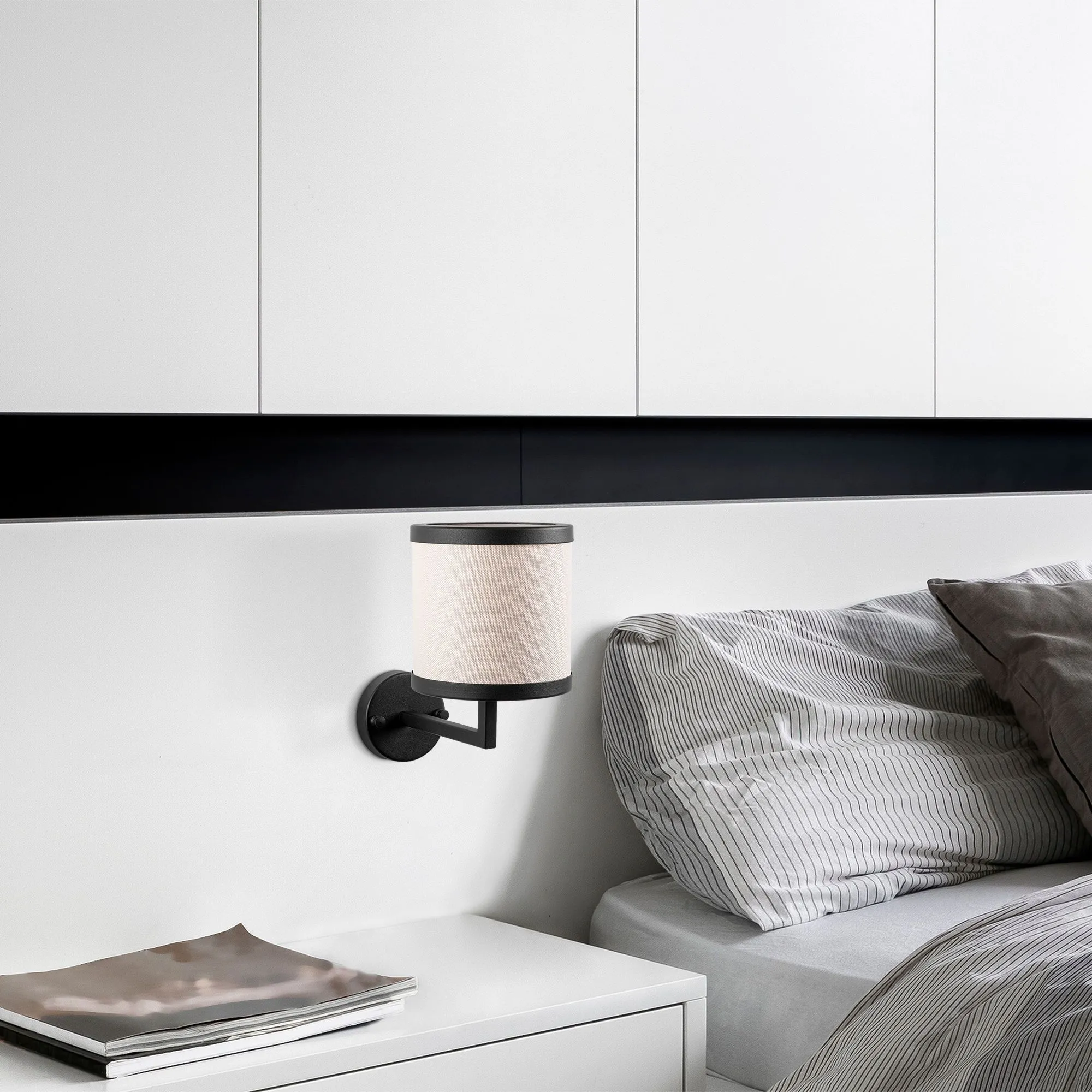 Fulgor Lampe murale | Corps en métal | Capuchon en tissu | 18cm de diamètre | Noir Blanc