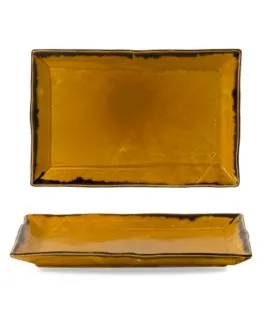 Assiette coupe plate rectangulaire jaune porcelaine vitrifiée 34,5x23,3 cm Harvest Dudson
