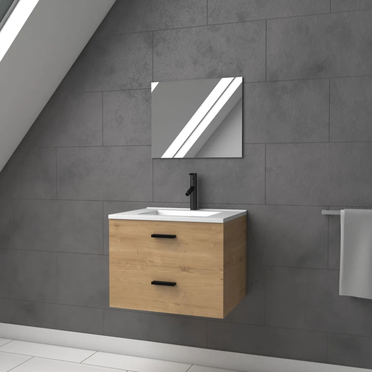 Ensemble meuble vasque + miroir finition bois
