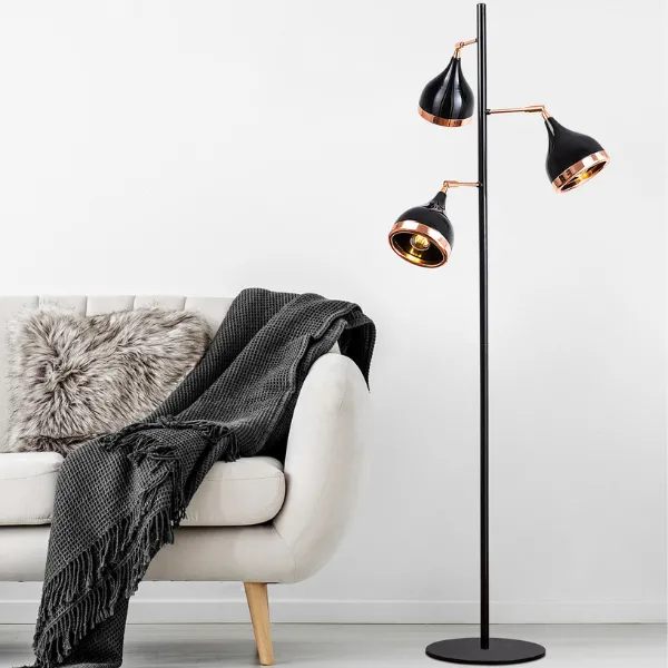 Opviq Lampadaire | Corps en métal | Cuivre noir | 52 cm de diamètre | 163 cm de hauteur