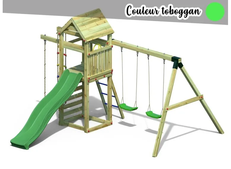 Aire de jeux Gaia avec balançoire double - Fungoo