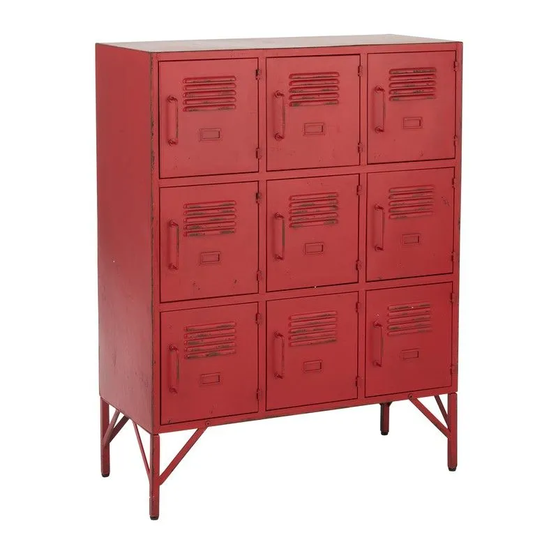 Buffet 9 portes en métal rouge, 86x42x113,7 cm