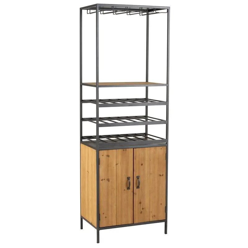 Buffet pour Bouteilles et Verres à Vin en Métal et Noir/Bois Naturel, 60x42'5x180 cm