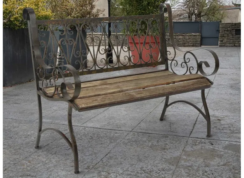 Banc de jardin en bois et métal Bordeaux - Jardideco