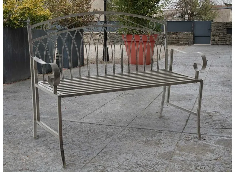 Banc de jardin en métal gris - Jardideco