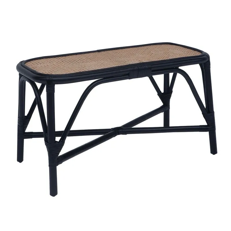 Banc en rotin noir et naturel, 78 x 37 x 43 cm | Parme