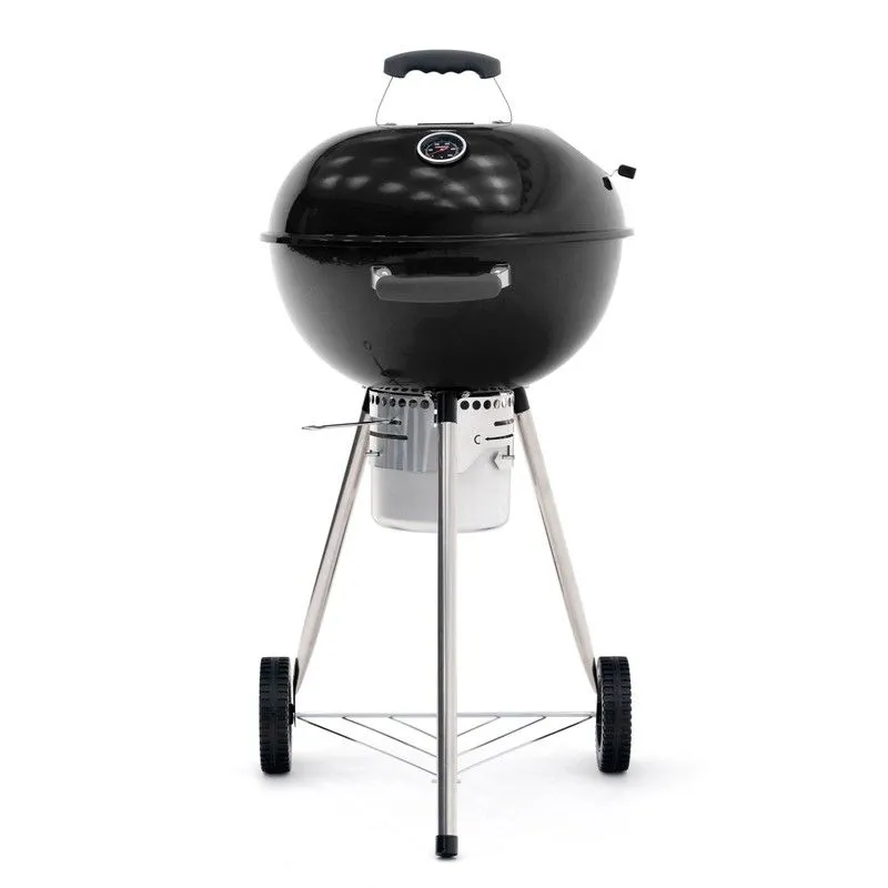 Barbecue rond avec couvercle et roulettes noires, 58x47x100 cm | Yellowstone