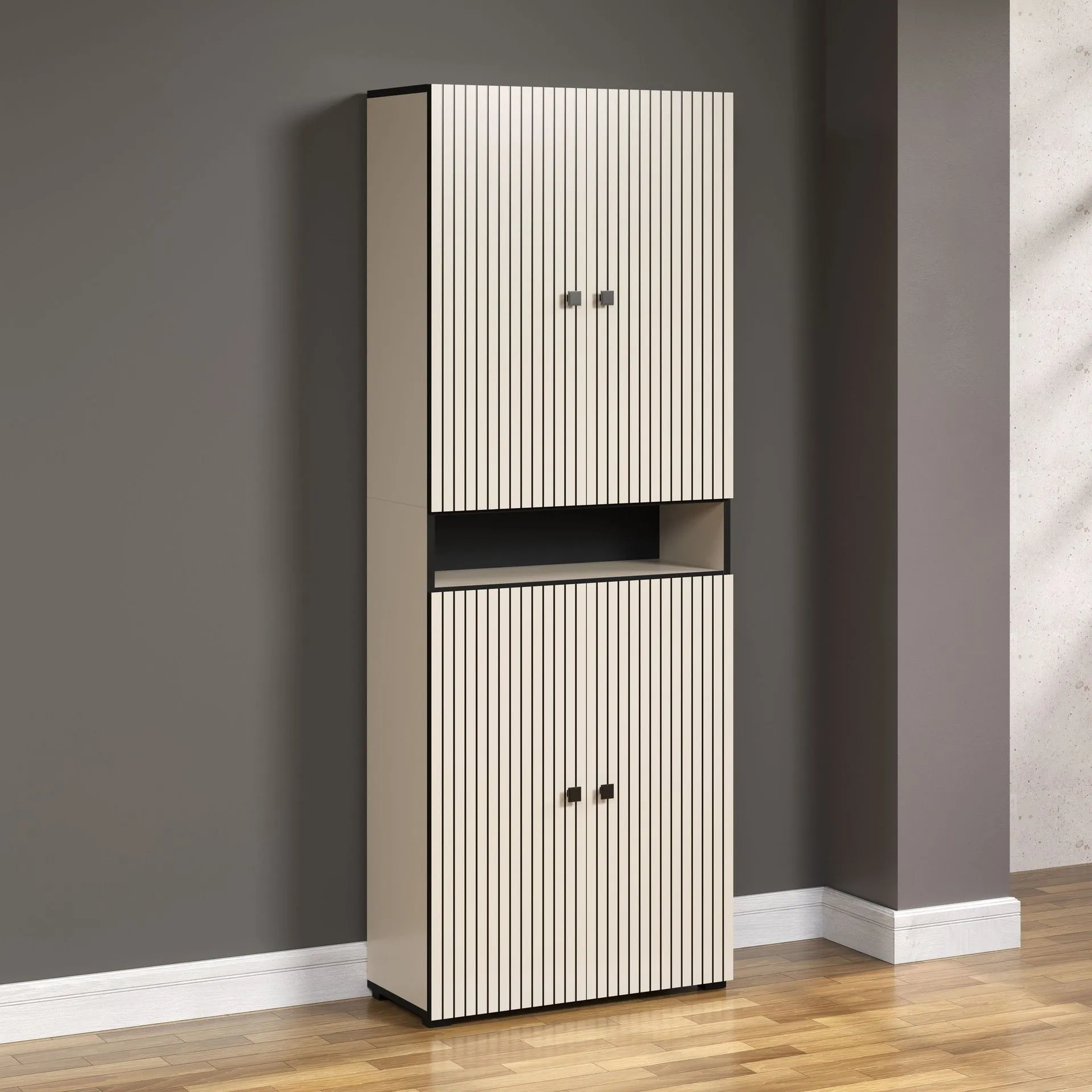 PureBliss – Armoire haute en mélamine gris kashmir clair/noir – L/H/P : 70 x 186 x 31 cm