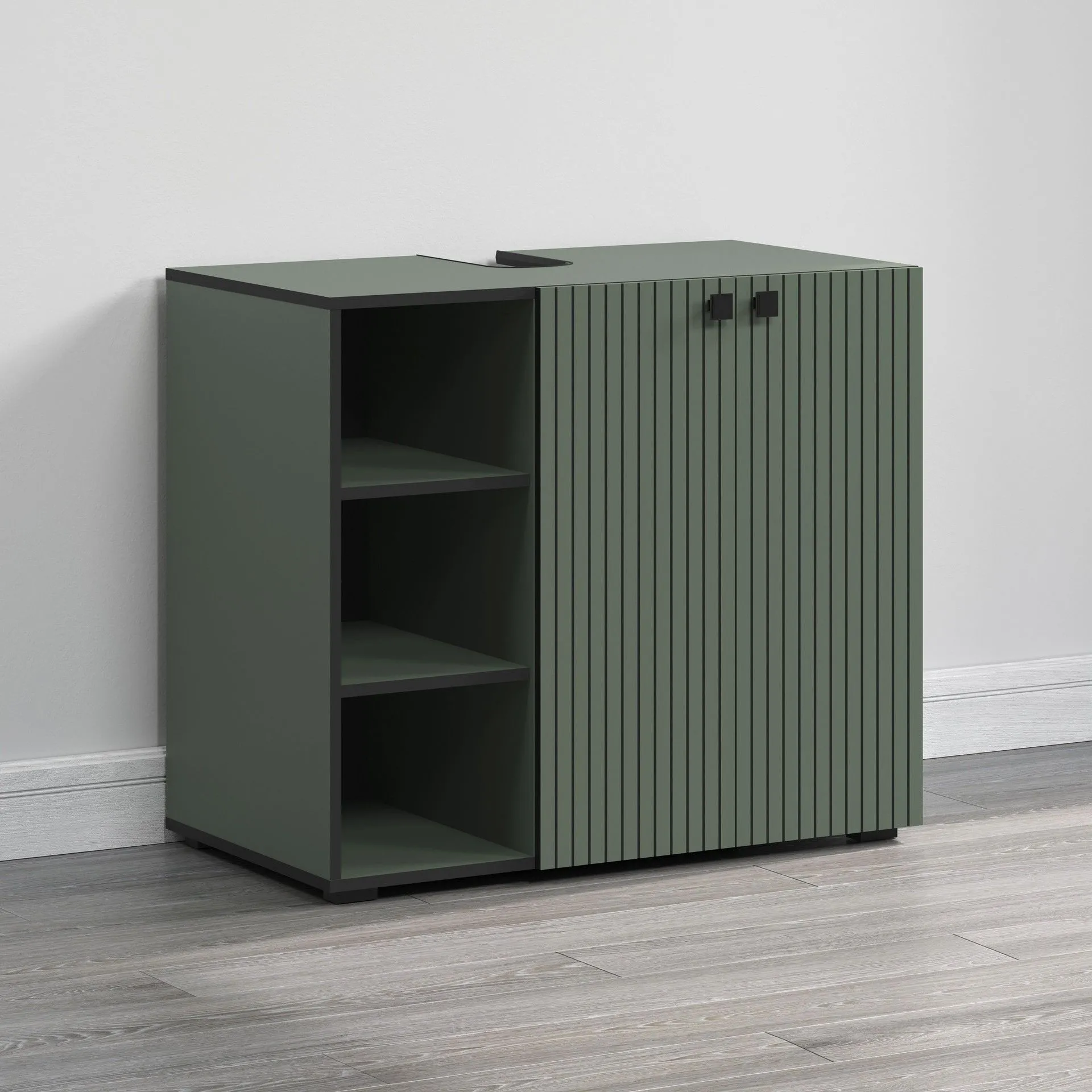 PureBliss – Meuble sous-lavabo en mélamine vert/noir – L/H/P : 90 x 79 x 53 cm