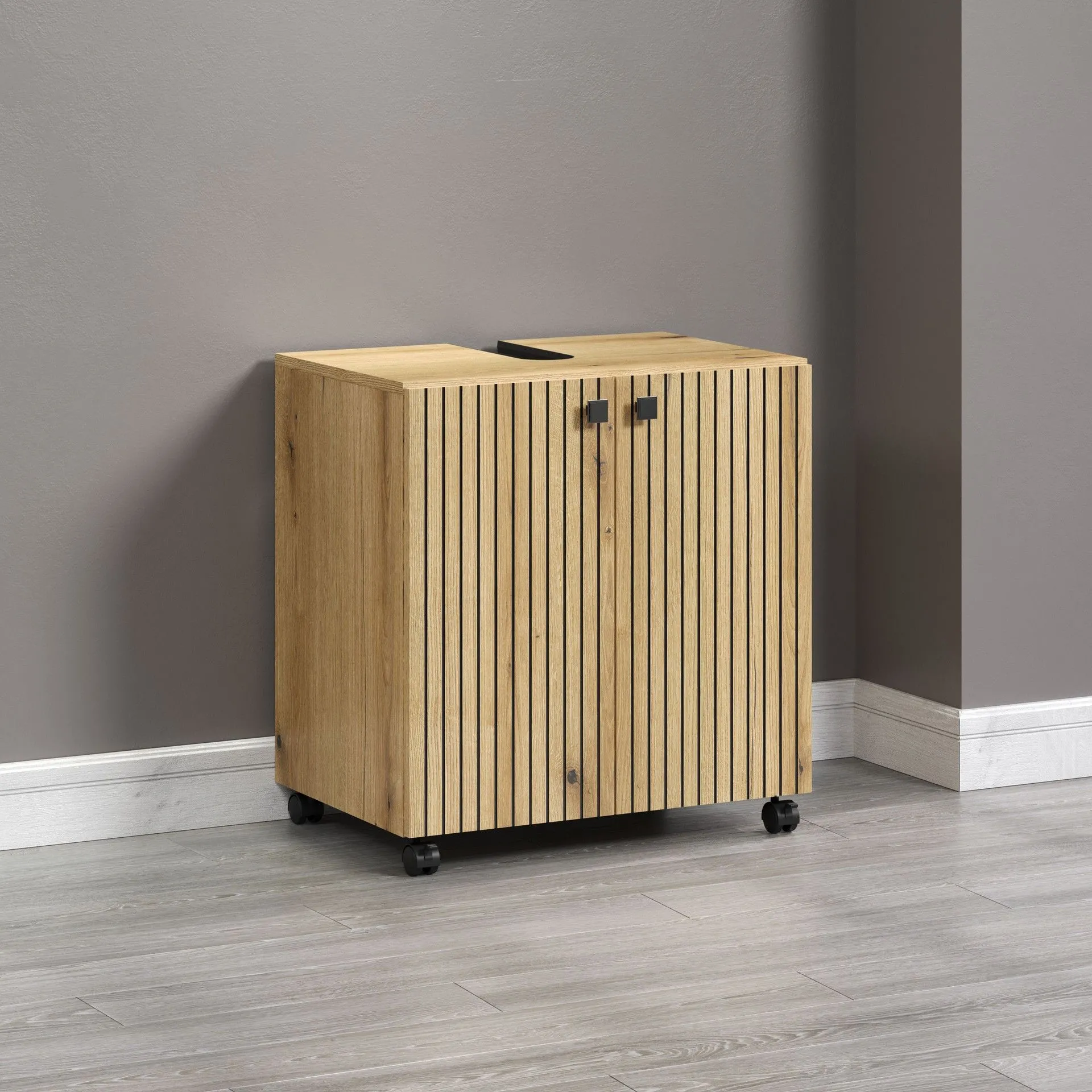 PureBliss – Meuble sous-lavabo en chêne Evokesur roulettes – L/H/P : 60 x 64 x 42 cm