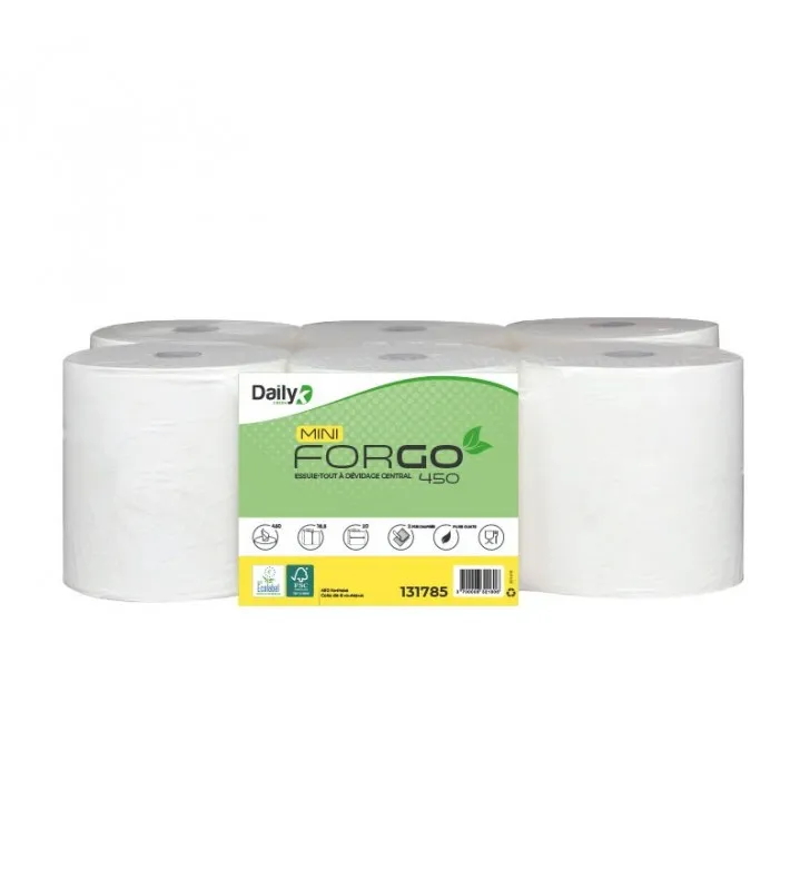 Bobine dévidage centrale 450 formats 2 plis pure ouate - Par 6