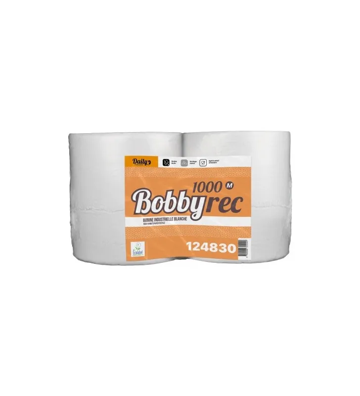 Bobine ouate blanche 1000 fts recyclée 2 plis 24x22 - colis de 2 bob.