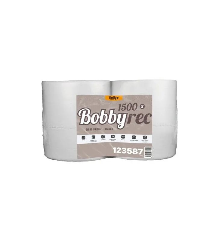 Bobine ouate blanche 1500 fts recyclée 2 plis 22x30 - colis de 2 bob.