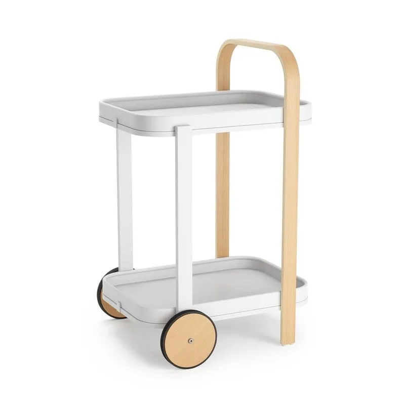 Chariot bar en acier et eucalyptus blanc et naturel, 53 x 44 x 80 cm | Bellwood