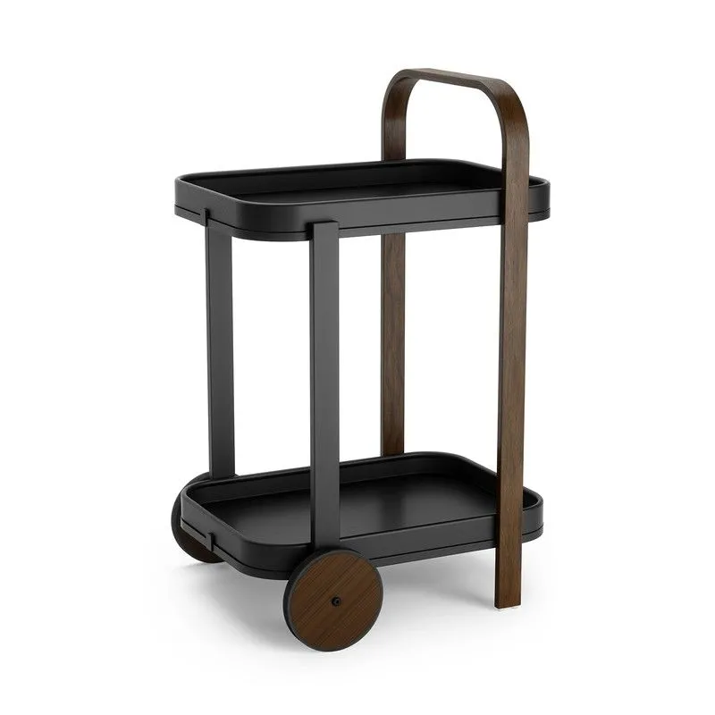 Chariot bar en acier et eucalyptus noir et noyer, 53 x 44 x 80 cm | Bellwood