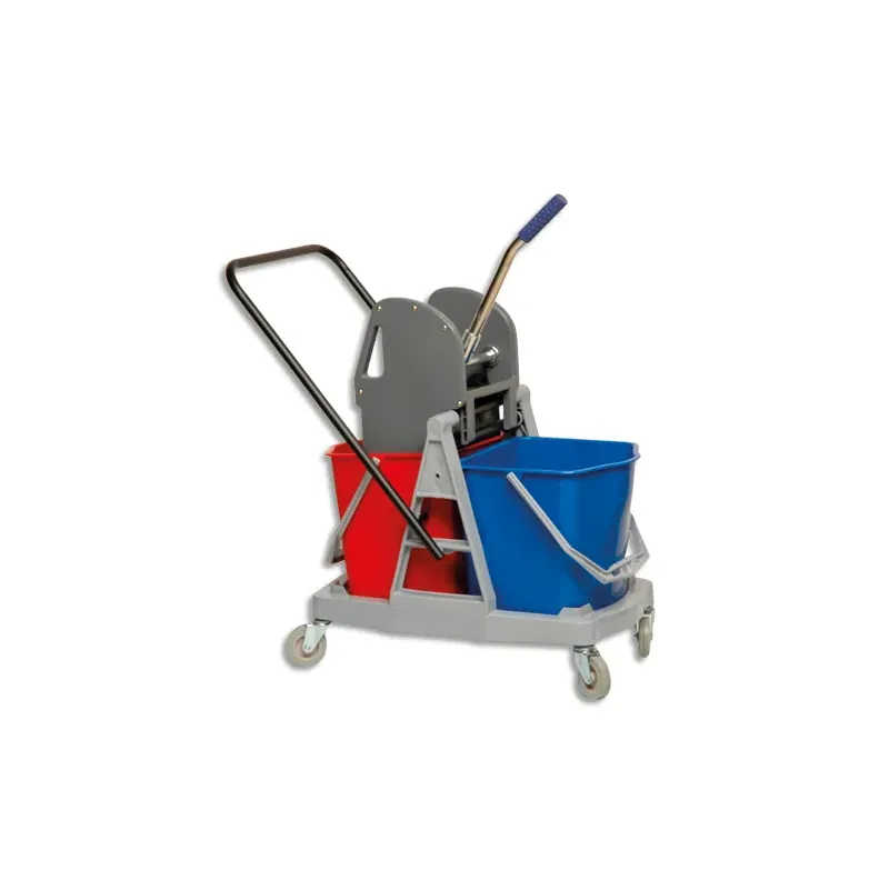 Chariot de lavage 2 x 15L double seaux avec presse à mâchoires lavage a plat