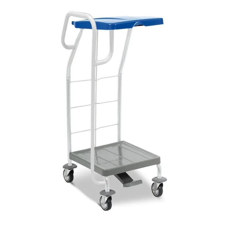 Chariot ramassage linge 1 support sac 70 L couvercle bleu, pédale, poignée de guidage droite FILMOP