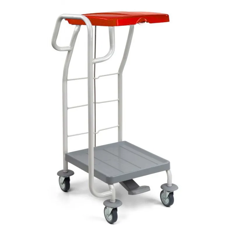 Chariot ramassage linge 1 support sac 70 L couvercle rouge, pédale, poignée de guidage gauche FILMOP