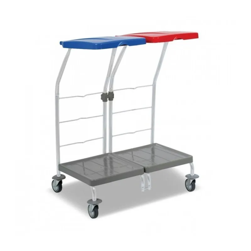 Chariot ramassage linge 2 supports sac 70 L couvercle bleu rouge FILMOP